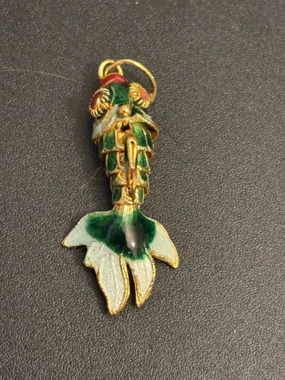 Vintage Articulated Enamel Fish Charm Pendant green